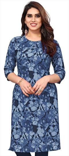 Casual Blue color Kurti in Crepe Silk fabric with Long Sleeve, Straight Printed work : 1936894