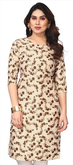 Casual Beige and Brown color Kurti in Crepe Silk fabric with Long Sleeve, Straight Printed work : 1936906