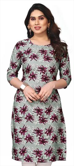 Casual Black and Grey color Kurti in Crepe Silk fabric with Long Sleeve, Straight Printed work : 1936907