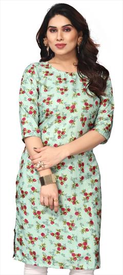 Casual Green color Kurti in Crepe Silk fabric with Long Sleeve, Straight Printed work : 1936908