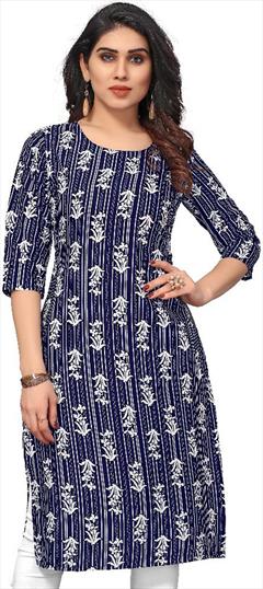 Casual Blue color Kurti in Crepe Silk fabric with Long Sleeve, Straight Printed work : 1936919