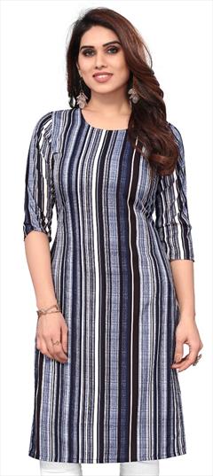 Casual Blue color Kurti in Crepe Silk fabric with Long Sleeve, Straight Printed work : 1936920
