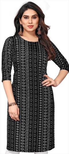 Casual Black and Grey color Kurti in Crepe Silk fabric with Long Sleeve, Straight Printed work : 1936924