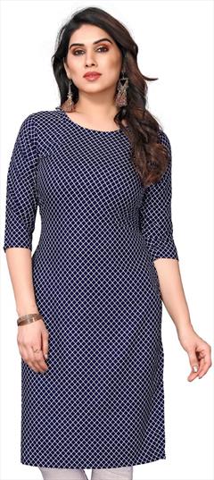 Casual Blue color Kurti in Crepe Silk fabric with Long Sleeve, Straight Printed work : 1936925