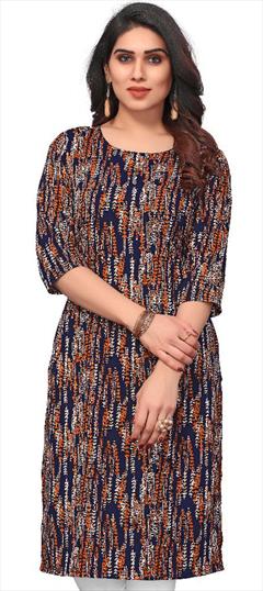Casual Multicolor color Kurti in Crepe Silk fabric with Long Sleeve, Straight Printed work : 1936927