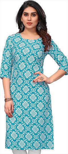 Casual Blue color Kurti in Crepe Silk fabric with Long Sleeve, Straight Printed work : 1936929