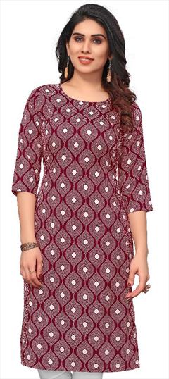 Casual Red and Maroon color Kurti in Crepe Silk fabric with Long Sleeve, Straight Printed work : 1936930