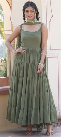 Festive, Party Wear Green color Gown in Georgette fabric with Sequence work : 1936932