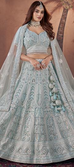 Bridal, Wedding Blue color Ready to Wear Lehenga in Georgette fabric with Flared Embroidered, Sequence, Thread, Zircon work : 1936992