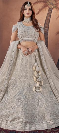 Bridal, Wedding White and Off White color Ready to Wear Lehenga in Georgette fabric with Flared Embroidered, Sequence, Thread, Zircon work : 1936996