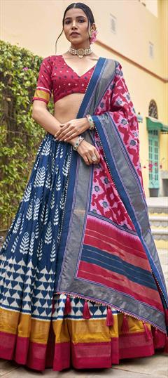Festive, Wedding Multicolor color Lehenga in Tussar Silk fabric with Flared Printed work : 1937003