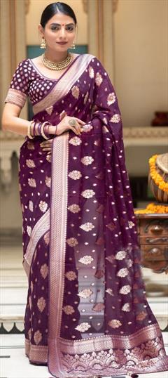Festive, Traditional Purple and Violet color Saree in Banarasi Silk fabric with South Weaving work : 1937005