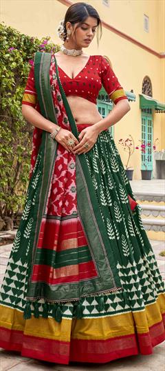 Festive, Wedding Green color Lehenga in Tussar Silk fabric with Flared Printed work : 1937008