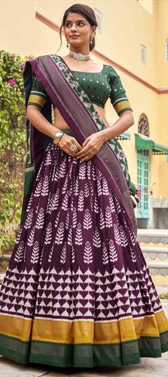 Traditional, Wedding Purple and Violet color Lehenga in Tussar Silk fabric with Flared Printed work : 1937010
