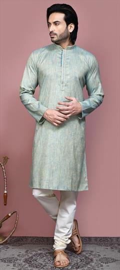 Festive, Traditional Green color Kurta Pyjamas in Cotton fabric with Embroidered work : 1937270