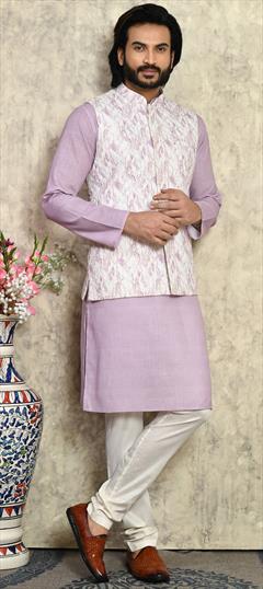 Festive, Wedding Pink and Majenta color Kurta Pyjama with Jacket in Cotton fabric with Weaving work : 1937421