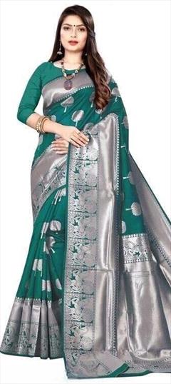 Traditional Green color Saree in Banarasi Silk fabric with South Weaving work : 1937491