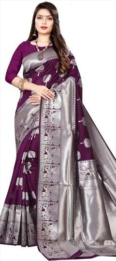 Traditional Purple and Violet color Saree in Banarasi Silk fabric with South Weaving work : 1937498