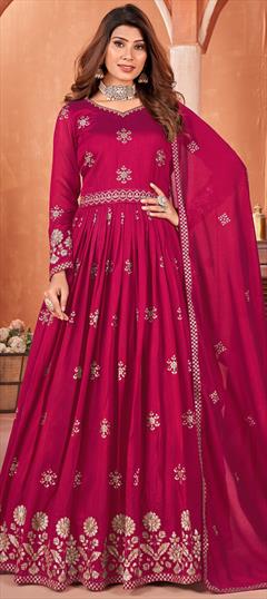 Festive, Reception, Wedding Pink and Majenta color Salwar Kameez in Art Silk fabric with Anarkali Sequence, Thread work : 1937553