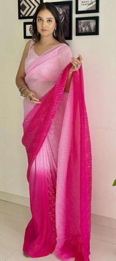 Festive, Party Wear Pink and Majenta color Saree in Georgette fabric with Classic Printed, Sequence work : 1937753