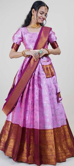 Festive, Reception Pink and Majenta color Lehenga in Silk fabric with Flared Foil Print, Weaving work : 1937761