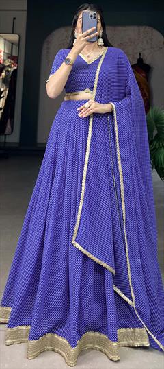 Festive, Party Wear, Reception Blue color Lehenga in Georgette fabric with Classic Border, Printed work : 1937783