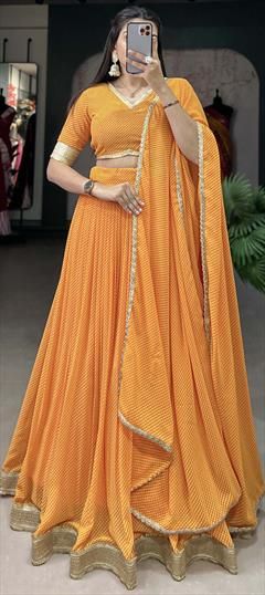 Festive, Party Wear, Reception Yellow color Lehenga in Georgette fabric with Classic Border, Printed work : 1937784