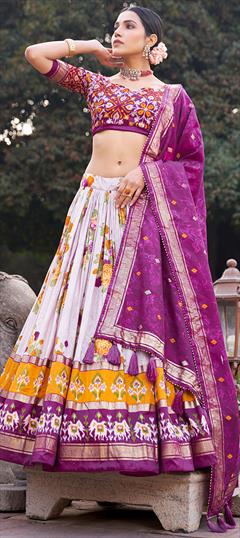 Festive, Party Wear, Reception Purple and Violet color Lehenga in Tussar Silk fabric with Flared Floral, Foil Print, Printed work : 1937787