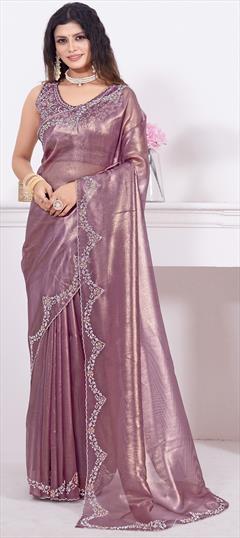 Reception, Wedding Pink and Majenta color Saree in Shimmer fabric with Classic Zircon work : 1937821