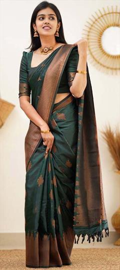 Party Wear, Traditional Green color Saree in Art Silk fabric with South Weaving work : 1938005
