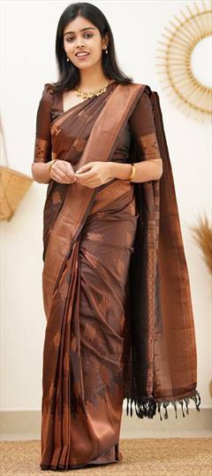 Party Wear, Traditional Beige and Brown color Saree in Art Silk fabric with South Weaving work : 1938012