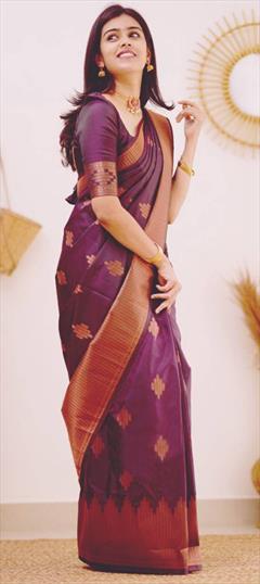 Party Wear, Traditional Purple and Violet color Saree in Art Silk fabric with South Weaving work : 1938014