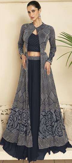 Engagement, Festive, Reception Blue color Long Lehenga Choli in Georgette fabric with Embroidered work : 1938032
