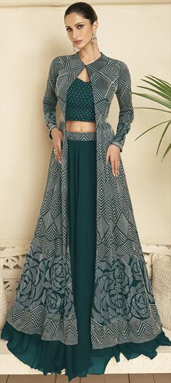 Engagement, Festive, Reception Green color Long Lehenga Choli in Georgette fabric with Embroidered work : 1938033