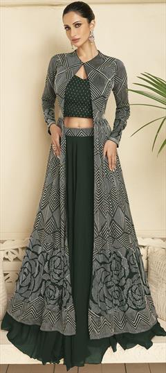 Engagement, Festive, Reception Green color Long Lehenga Choli in Georgette fabric with Embroidered work : 1938035