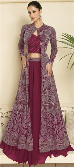 Engagement, Festive, Reception Red and Maroon color Long Lehenga Choli in Georgette fabric with Embroidered work : 1938036