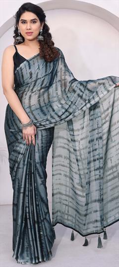 Festive, Reception Black and Grey color Saree in Chiffon fabric with Classic Printed work : 1938160