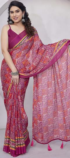 Festive, Reception Pink and Majenta color Saree in Chiffon fabric with Classic Printed work : 1938176