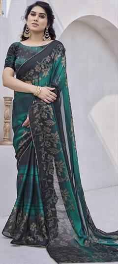 Festive, Party Wear Blue color Saree in Chiffon fabric with Classic Floral, Printed work : 1938178