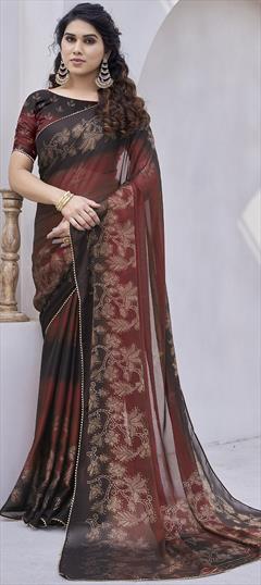 Party Wear Red and Maroon color Saree in Chiffon fabric with Classic Floral, Printed work : 1938179