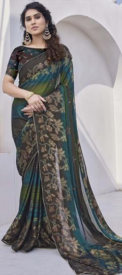 Festive, Party Wear Green color Saree in Chiffon fabric with Classic Floral, Printed work : 1938180