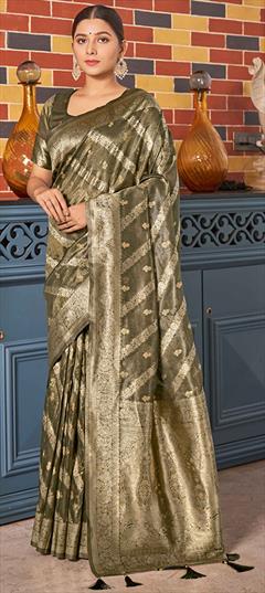 Engagement, Festive, Reception Green color Saree in Shimmer fabric with Classic Weaving, Zari work : 1938203