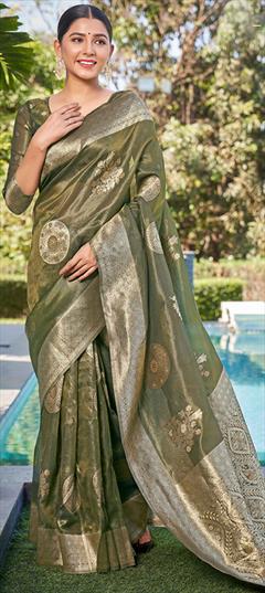 Festive, Party Wear Green color Saree in Shimmer fabric with Classic Weaving, Zari work : 1938211