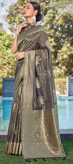 Festive, Party Wear Black and Grey color Saree in Shimmer fabric with Classic Weaving, Zari work : 1938216