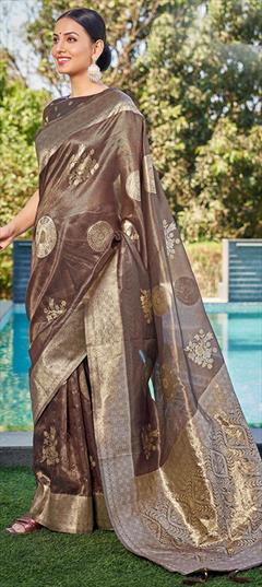 Festive, Party Wear Beige and Brown color Saree in Shimmer fabric with Classic Weaving, Zari work : 1938218