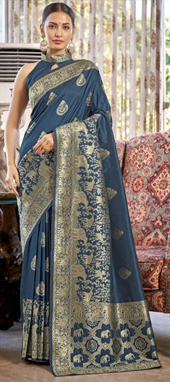 Traditional, Wedding Blue color Saree in Banarasi Silk fabric with South Weaving, Zari work : 1938224