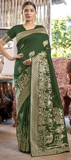 Traditional, Wedding Green color Saree in Banarasi Silk fabric with South Weaving, Zari work : 1938225