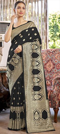 Traditional, Wedding Black and Grey color Saree in Banarasi Silk fabric with South Weaving, Zari work : 1938226