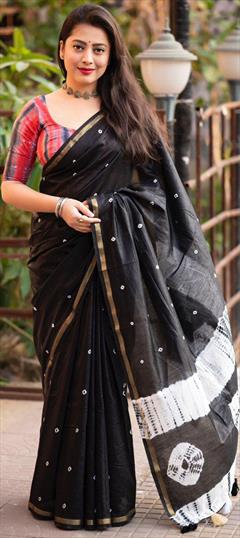Party Wear, Traditional Black and Grey color Saree in Chanderi Silk fabric with South Printed work : 1938409