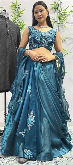 Bridal, Wedding Blue color Ready to Wear Lehenga in Silk fabric with Flared Embroidered, Sequence, Thread, Zari work : 1938411